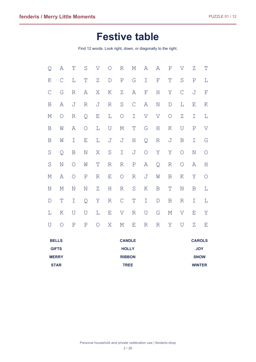 christmas — one of six included collections, actual puzzle preview