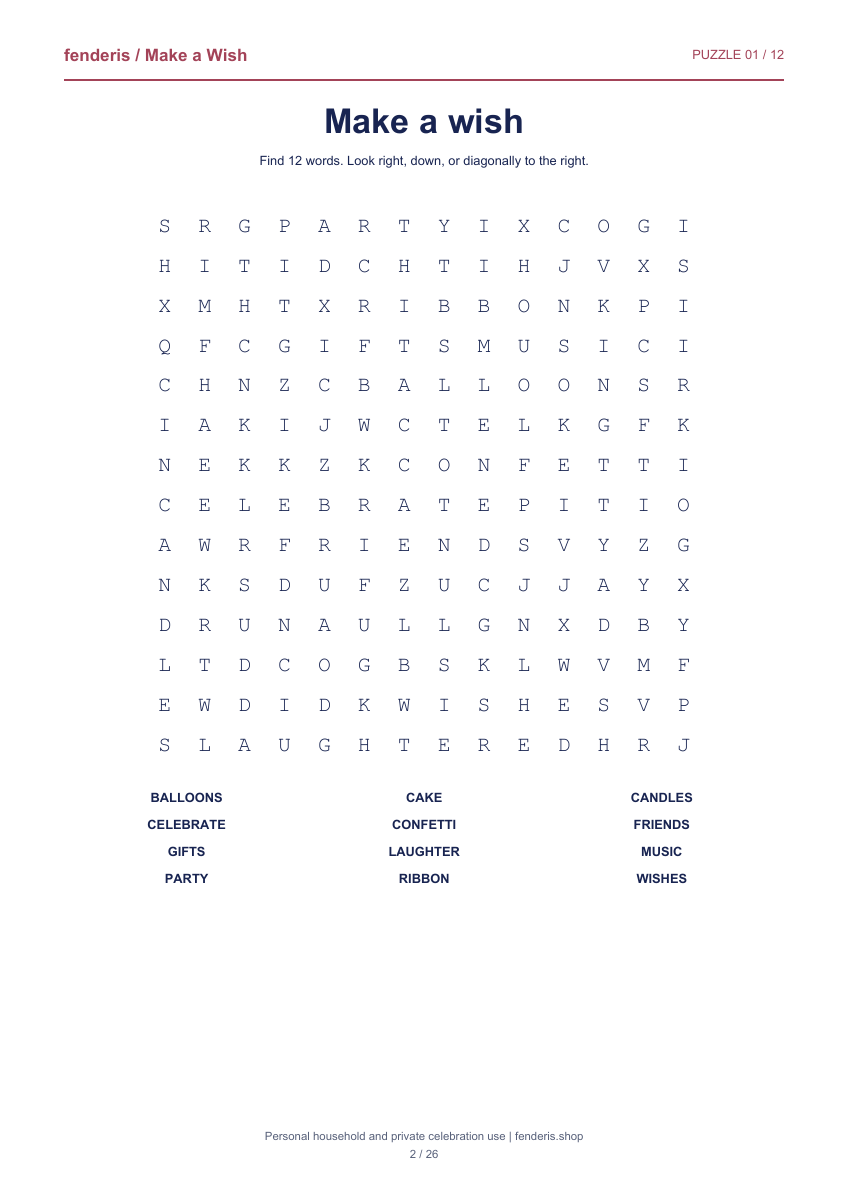 Make a Wish — actual puzzle page preview