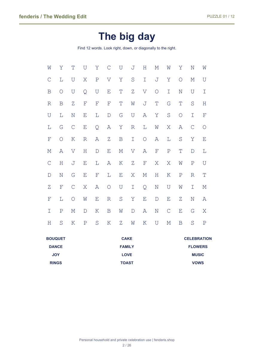wedding — one of six included collections, actual puzzle preview